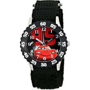 Disney Kids' W001586, Cars Lightning McQueen Stainless Steel Watch, Black Nylon Band