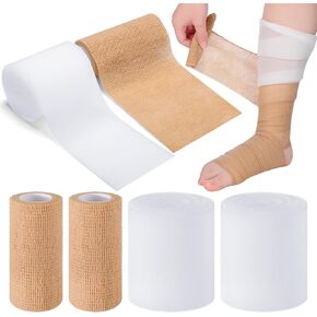 Geiserailie 4 Pcs 2 Layer Compression Bandage System Lymphedema Wraps for Legs Compression Bandage Wraps Lower Leg System Medical Foam Bandage for UNA Boot Edema