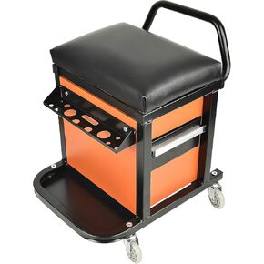 Rolling Tool Chest Creeper Seat with 4 Pieces 2-1/2" Swivel Casters,Tool Box with Padded Chair Seat,300 Lbs Capacity