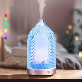 200ML Glass Essential Oil Diffuser, 7 Colors Light Glass Diffuser, Ultrasonic Aromatherapy Diffuser with Timer, Auto-Off Protection, Cool Mist Aroma Diffuser for Office, Home, Yoga (Rose Gold)