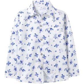 DISAUR Boys Dress Shirts Toddler Boy Button Down Shirt Long Sleeve Removable Bow Tie Button Up Shirt White Formal Graduation