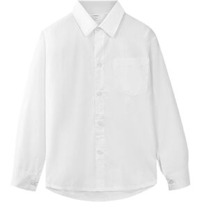 Boys Long Sleeve Dress Shirts Solid Formal Shirt Regular Fit Casual Button Down Shirts with Chest Pocket