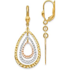 Avariah Gold 14K Tri-color Polished and Diamond Cut Leverback Earrings - 43mm