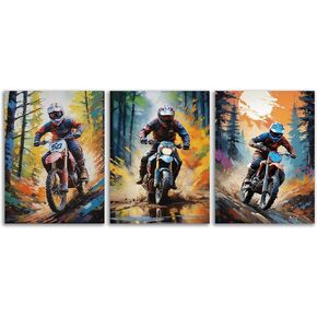 TOCDGOO Set of 3 Motorcycle Canvas Art Prints - 12x16 Inches Unframed Graffiti Motocross Wall Art for Boys' Bedrooms, Man Caves, and Rider Gifts - Motorbike Posters for Enthusiasts