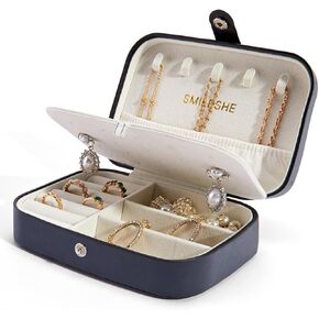 Travel Velvet Jewelry Box with Mirror, Mini Gifts Case for Women Girls, Small Portable Organizer Boxes for Rings Earrings Necklaces Bracelets