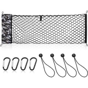 RED WOLF Uggraded Envelope Cargo Net with Waterproof Side Storage Bag Fit for Most Pickup Trunk Bed Grocery Net Elastic Mesh Organizer Car Rear Tailgate Netting 51''×18''