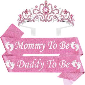 Mom to Be; Daddy t be; Baby Shower Decorations, Mommy to Be Crown and Sash Mother to Be Sash Gliter for Baby Shower Girl, Mommy to Be Sash and Tiara Set for GILR ; mom (Pink)