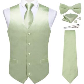 DiBanGu Suit Vest for Men Vest Set with Tie Bowtie Tie Clip Pocket Square Cufflinks 6Pcs Waistcoat in Kuwait