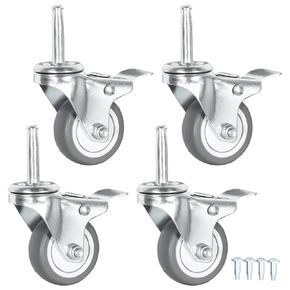 Stem Caster Wheels with 5/16" x 1-1/2" (8 x 38mm) Stem Sockets TPR Replacement Castors Swivel Casters for Carts, Furniture, Dolly, Workbench (2.0 inch Without Brakes)