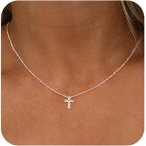 Cross Necklace for Women，Dainty Gold Necklace 14k Gold Plated Small Cross Pendant Necklace Simple Gold Cross Necklaces for Women Cute Gold Cross Choker Necklaces Trendy Gold Jewelry Gifts