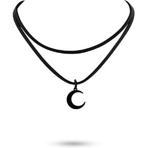 Sacina Gothic Boho Moon Necklace, Moon Necklaces for Women, Layered Black Crescent Moon Necklace, Gothic Necklace, Boho Necklace, Christmas New Year Jewelry Gift for Women