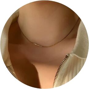 Tewiky Herringbone Necklace for Women Dainty 14k Gold Snake Chain Necklace Layered Gold Herringbone Double Flat Snake Chain Choker Necklace Thin Chunky Chain Necklace Gift for Her