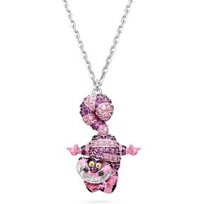 Swarovski Alice in Wonderland pendant, Cat, Pink, Rhodium Finish