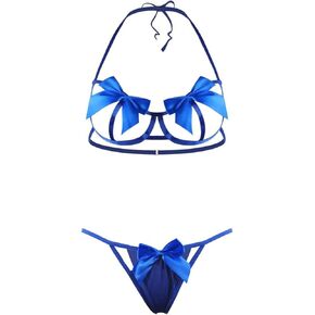 Women Sexy Lingerie Halter Bra and Panty Set Cute Bow Tie Babydoll Sleepwear 2 Piece Strappy Christmas Teddy Outfits