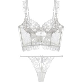 SOLY HUX Women's Lace Lingerie Set Sheer Underwire Bra and Thong Panty Sets