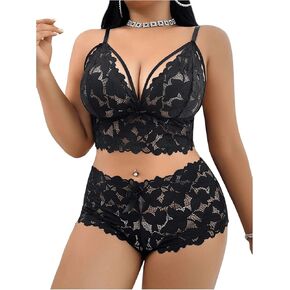 MakeMeChic Women's Plus Size Lingerie Sets Lace Sheer Bra and Panty Set