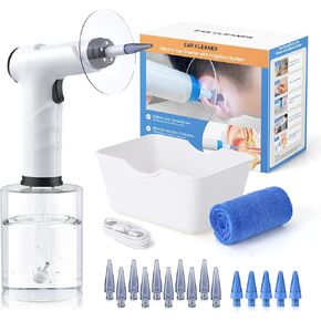 Ear Wax Removal, Electric Ear Cleaning Kit with Light, FSA HSA Eligible, Ear Irrigation Kit with 4 Pressure Modes, Safe and Effective Ear Flush Kit with Ear Cleaner - Includes Basin, Towel & 15 Tips