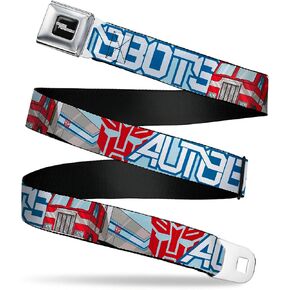 Hasbro Belt, Seatbelt Buckle Belt, Transformers Autobots Optimus Prime Semi Truck Collage Blue, Adjustable