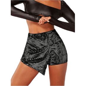 SHENHE Women's Glitter Shiny Shorts O Ring Wrap Skort Skirt Party Rave Sparkle Shorts