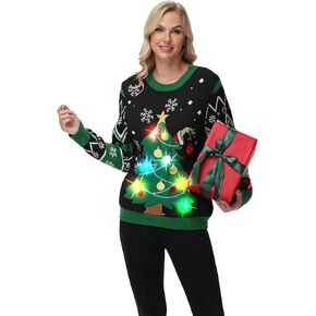 SENLI Ugly Christmas Sweater Women LED Light Up Couples Christmas Sweaters Novelty Funny Sweater Unisex