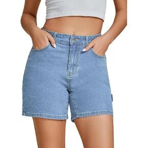 Luvamia شورتات جينز للنساء عالية الخصر العصرية عادية فائدة بسط الدينيم Jorts قطع السراويل الطويلة مع جيوب in Kuwait