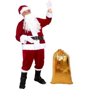 UDYR Santa Claus Costume Suit for Adult Men Deluxe Flannel Santa Outfit 9PCS