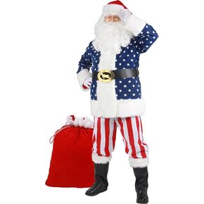 Adult Santa Claus Costume 11 Pcs Deluxe Christmas Santa Suit For Men Holiday Outfit For Xmas Party Cosplay