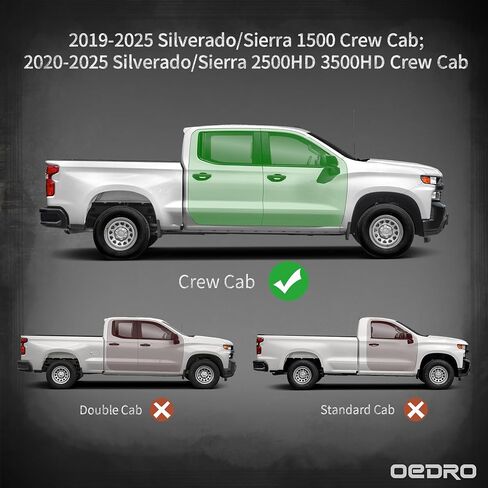 OEDRO 6 inch Running Boards Compatible with 2019-2025 Chevy Silverado/GMC Sierra 1500 Crew Cab, 2020-2025 Silverado/Sierra 2500HD 3500HD Crew Cab, Side Steps with Paintable Step Plates, Black Nerf Bar in Saudi Arabia