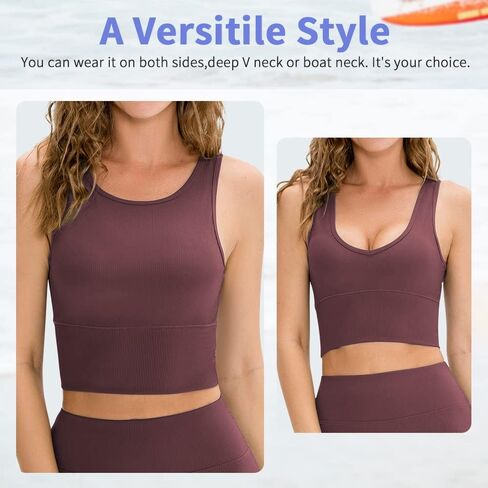 Workout Crop Tank Tops for Women Solid Comfort Sleeveless Shirts for Casual Sports Fitness Yoga Reversible Ribbed Tops in Kuwait