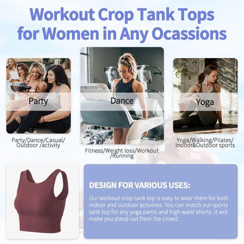 Workout Crop Tank Tops for Women Solid Comfort Sleeveless Shirts for Casual Sports Fitness Yoga Reversible Ribbed Tops in Kuwait