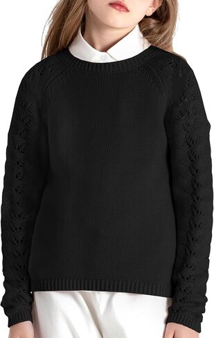 JSTEX Girls Sweaters Casual Kids Pullover Sweater Crew Neck Long Sleeve Knit Jumper Top for Girl Toddler Teen Size 4-14 in Kuwait