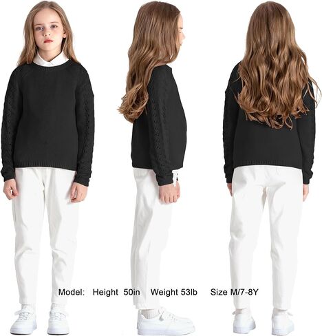 JSTEX Girls Sweaters Casual Kids Pullover Sweater Crew Neck Long Sleeve Knit Jumper Top for Girl Toddler Teen Size 4-14 in Kuwait