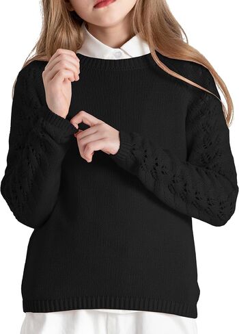 JSTEX Girls Sweaters Casual Kids Pullover Sweater Crew Neck Long Sleeve Knit Jumper Top for Girl Toddler Teen Size 4-14 in Kuwait