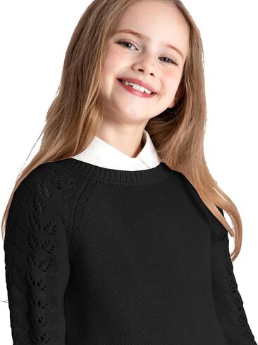 JSTEX Girls Sweaters Casual Kids Pullover Sweater Crew Neck Long Sleeve Knit Jumper Top for Girl Toddler Teen Size 4-14 in Kuwait