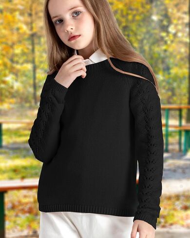 JSTEX Girls Sweaters Casual Kids Pullover Sweater Crew Neck Long Sleeve Knit Jumper Top for Girl Toddler Teen Size 4-14 in Kuwait