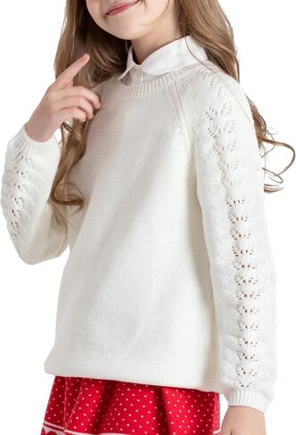 JSTEX Girls Sweaters Casual Kids Pullover Sweater Crew Neck Long Sleeve Knit Jumper Top for Girl Toddler Teen Size 4-14 in Kuwait
