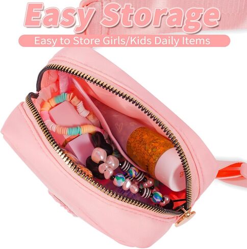 حقيبة كروس صغيرة لطيفة حزمة فاني حقيبة حزام صغيرة أشياء عصرية - هدايا عيد ميلاد للفتيات 2 3 4 5 6 7 8 9 10 سنوات، هدايا للفتيات المراهقات والأطفال ابنة أختها - الخوخ، الأبيض الأولي أ in Kuwait