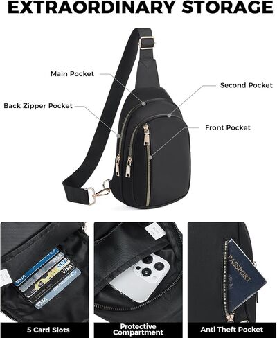 CHOLISS Large Sling Bag for Women and Men, Anti Theft Crossbody Bags with Extended Strap, Nylon Travel Crossbody Fanny Packs in Kuwait