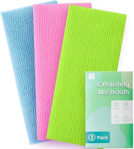 3 Pieces Exfoliating Washcloth Towel African Net Sponge Japanese Washcloth Exfoliating Sponge Loofah Exfoliating Body for Body Exfoliation(Pink,Blue,Green) in Saudi Arabia