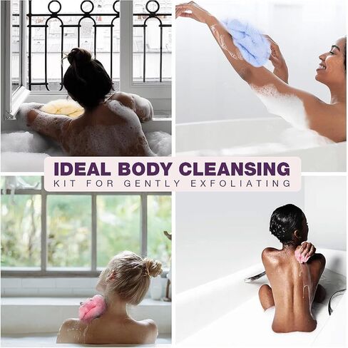 3 Pieces Exfoliating Washcloth Towel African Net Sponge Japanese Washcloth Exfoliating Sponge Loofah Exfoliating Body for Body Exfoliation(Pink,Blue,Green) in Saudi Arabia