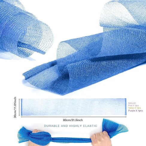 3 Pieces Exfoliating Washcloth Towel African Net Sponge Japanese Washcloth Exfoliating Sponge Loofah Exfoliating Body for Body Exfoliation(Pink,Blue,Green) in Saudi Arabia