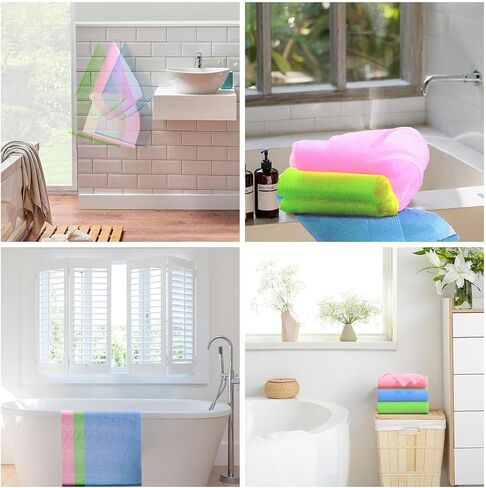 3 Pieces Exfoliating Washcloth Towel African Net Sponge Japanese Washcloth Exfoliating Sponge Loofah Exfoliating Body for Body Exfoliation(Pink,Blue,Green) in Saudi Arabia