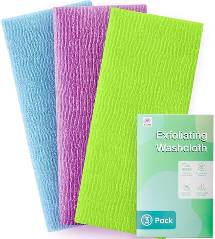 3 Pieces Exfoliating Washcloth Towel African Net Sponge Japanese Washcloth Exfoliating Sponge Loofah Exfoliating Body for Body Exfoliation(Pink,Blue,Green) in Saudi Arabia