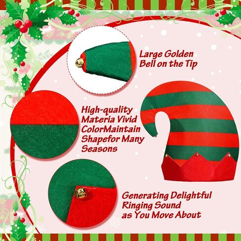6 Packs Christmas Elf Hat Felt Elf Costume Hat Christmas Hats for Jingle Bell Funny Hats Elf Hat for Men Women Christmas Party Costume Santa Hat Christmas Holiday Party Accessories in Kuwait