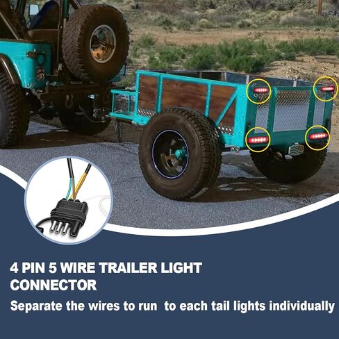 26FT 4 Pin 5 Wire Trailer Wiring Harness with PVC Protective Tube, 4 Way Flat Trailer Connector, Trailer Lights and Wiring Kit, Trailer Wire Connector Plug for Trailer Boat RV Tractor... (26FT) in Kuwait