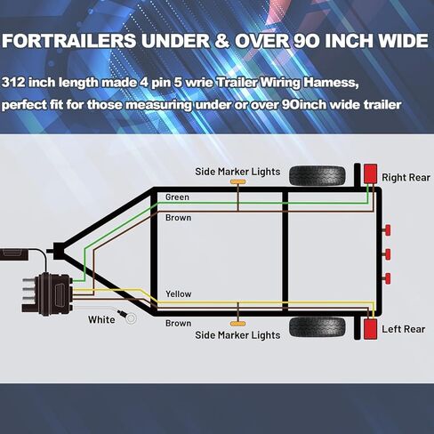 26FT 4 Pin 5 Wire Trailer Wiring Harness with PVC Protective Tube, 4 Way Flat Trailer Connector, Trailer Lights and Wiring Kit, Trailer Wire Connector Plug for Trailer Boat RV Tractor... (26FT) in Kuwait