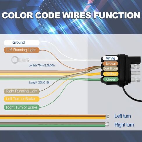 26FT 4 Pin 5 Wire Trailer Wiring Harness with PVC Protective Tube, 4 Way Flat Trailer Connector, Trailer Lights and Wiring Kit, Trailer Wire Connector Plug for Trailer Boat RV Tractor... (26FT) in Kuwait