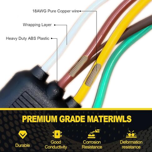 26FT 4 Pin 5 Wire Trailer Wiring Harness with PVC Protective Tube, 4 Way Flat Trailer Connector, Trailer Lights and Wiring Kit, Trailer Wire Connector Plug for Trailer Boat RV Tractor... (26FT) in Kuwait