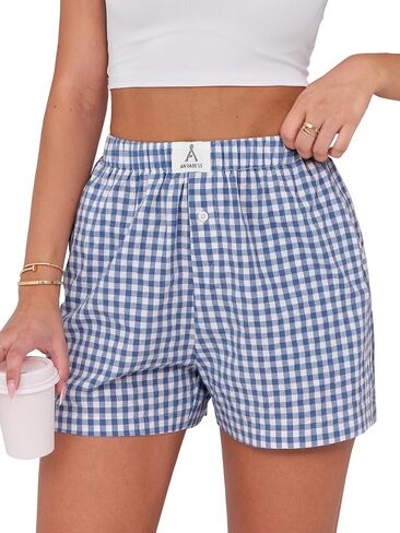 ANRABESS Shorts for Women Casual Summer Plaid Pajama Shorts Soft Elastic Gingham Lounge Sleep Boxers Bottoms in Saudi Arabia