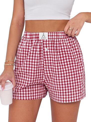 ANRABESS Shorts for Women Casual Summer Plaid Pajama Shorts Soft Elastic Gingham Lounge Sleep Boxers Bottoms in Saudi Arabia